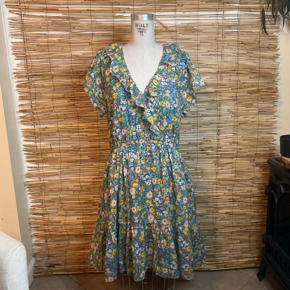 Trovata Birds of Paradis Marcella Mini Dress Summer Fields Floral Short Sleeve M